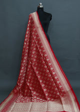 RED FLORAL JAAL KATAAN SAREE