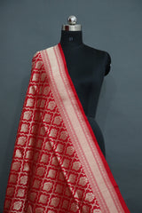 RED FLORAL JAAL KATAAN SAREE