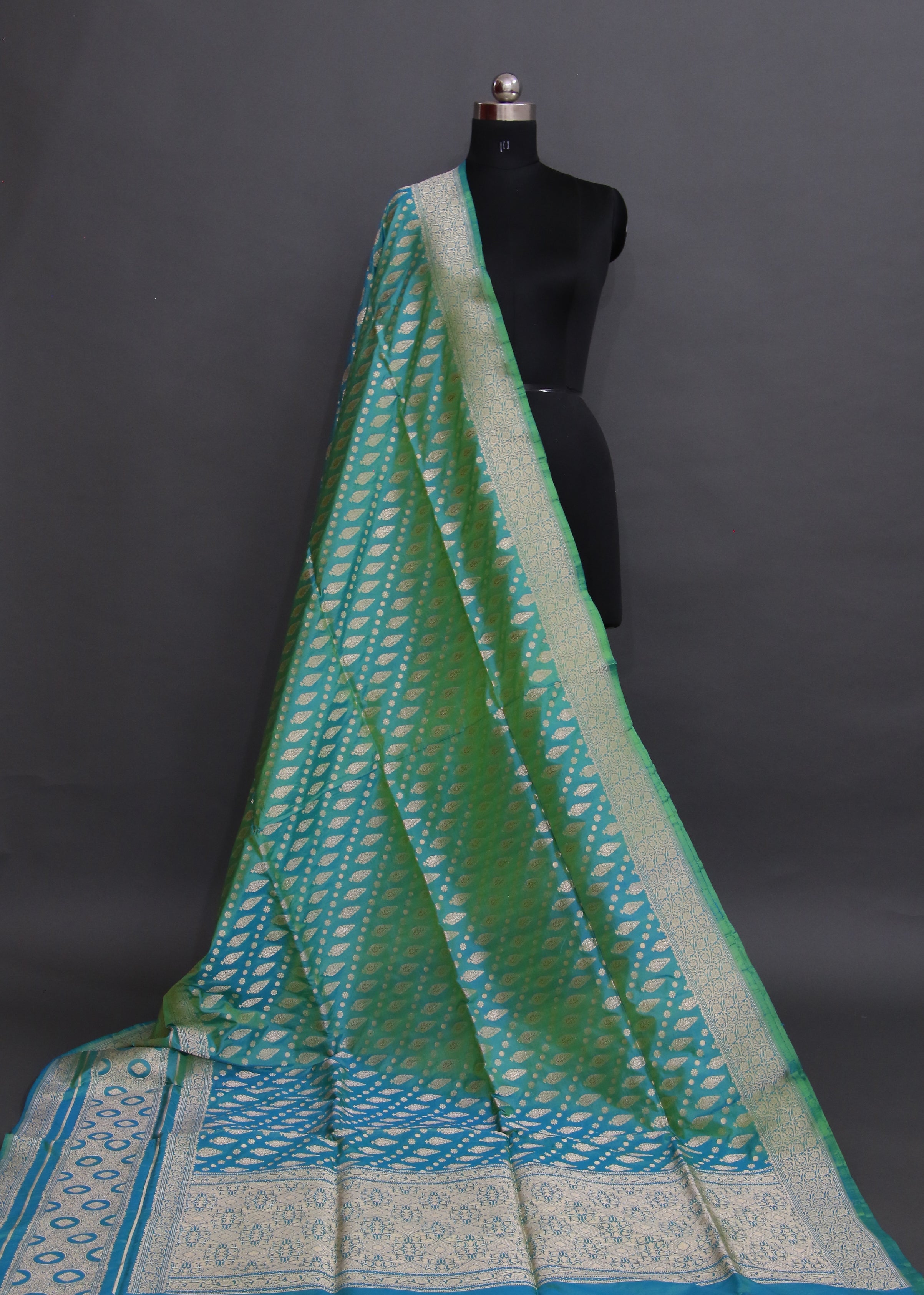 Sea Green Kataan Silk Saree with dhoop chav color –