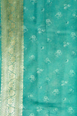 SEA GREEN DIGITAL PRINT ZARI WOVEN KHADDI GEORGETTE SAREE
