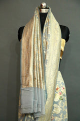 Grey DIGITAL PRINT Zari Woven KHADDI GEORGETTE Saree