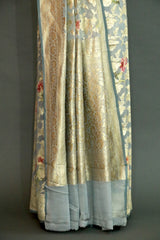 Grey DIGITAL PRINT Zari Woven KHADDI GEORGETTE Saree