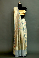 Grey DIGITAL PRINT Zari Woven KHADDI GEORGETTE Saree