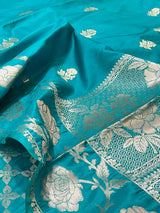 Turquoise Semi Silk Banarasi Saree