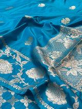Teal Blue Semi Silk Banarasi Saree