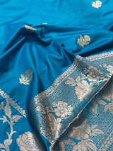 Teal Blue Semi Silk Banarasi Saree