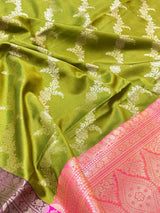 Mehandi Green Semi Silk Banarasi Saree