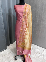 Banarasi Rose Gold Chiniya Silk Dress Material