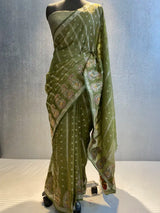 Kora tissue banarasi crush saree in semi silk Meenakari border