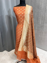Banarasi Peach Shaded Khaddi Georgette Silk Dress Material