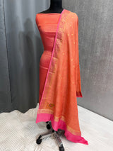Banarasi Peach Chiffon Silk Dress Material