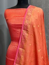 Banarasi Peach Chiffon Silk Dress Material