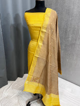 Banarasi Yellow Chiffon Silk Dress Material