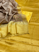 Banarasi Yellow Chiffon Silk Dress Material