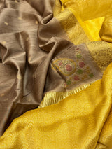 Banarasi Yellow Chiffon Silk Dress Material