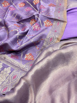 Banarasi Lilac Chiffon Silk Dress Material