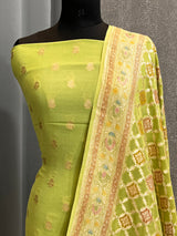 Banarasi Light Green Khaddi Georgette Silk Dress Material