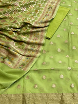 Banarasi Light Green Khaddi Georgette Silk Dress Material