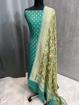 Banarasi Turquoise Blue Khaddi Georgette Silk Dress Material