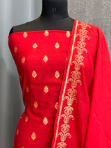 Banarasi Red Cotton Silk Dress Material