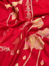 Banarasi Red Cotton Silk Dress Material