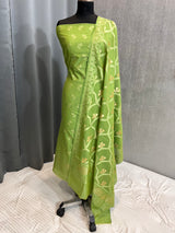 Banarasi Green Cotton Silk Dress Material