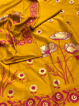 Banarasi Mustard Cotton Silk Dress Material