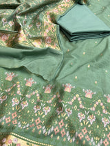 Banarasi Sea Green Cotton Silk Dress Material