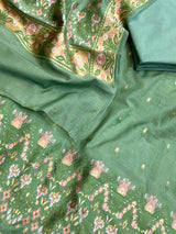 Banarasi Sea Green Cotton Silk Dress Material
