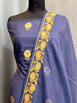 Banarasi Navy Blue Cotton Silk Dress Material