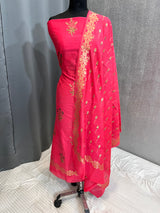 Banarasi Hot Pink Cotton Silk Dress Material