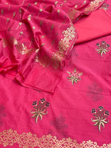Banarasi Hot Pink Cotton Silk Dress Material
