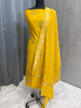 Banarasi Mustard Cotton Silk Dress Material
