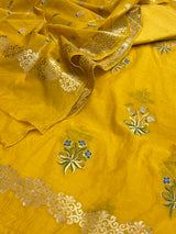 Banarasi Mustard Cotton Silk Dress Material