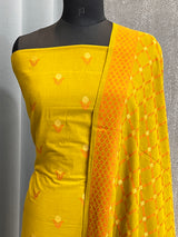 Banarasi Mustard Cotton Dress Material