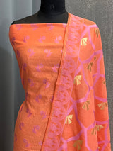 Banarasi Peach Cotton Silk Dress Material