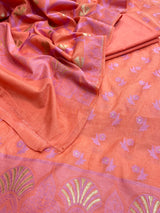 Banarasi Peach Cotton Silk Dress Material