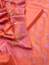 Banarasi Peach Cotton Silk Dress Material