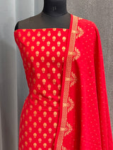 Banarasi Red Cotton Silk Dress Material