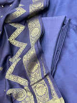 Banarasi Navy Blue Cotton Silk Dress Material