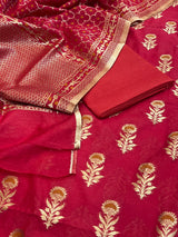 Banarasi Red Cotton Silk Dress Material