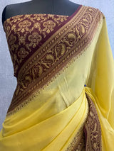 Pure Chiffon Silk banarasi Saree in Aachal Border Design