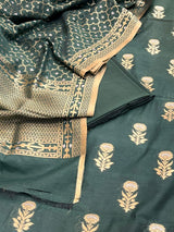 Banarasi Bottle Green Cotton Silk Dress Material