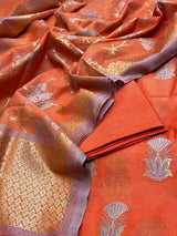 Banarasi Orange Cotton Silk Dress Material