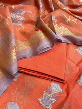 Banarasi Orange Cotton Silk Dress Material