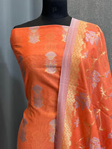 Banarasi Orange Cotton Silk Dress Material