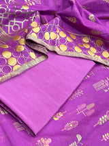 Banarasi Purple Cotton Silk Dress Material