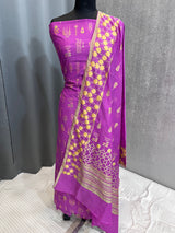 Banarasi Purple Cotton Silk Dress Material