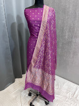 Banarasi Purple Cotton Silk Dress Material