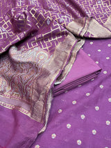 Banarasi Purple Cotton Silk Dress Material